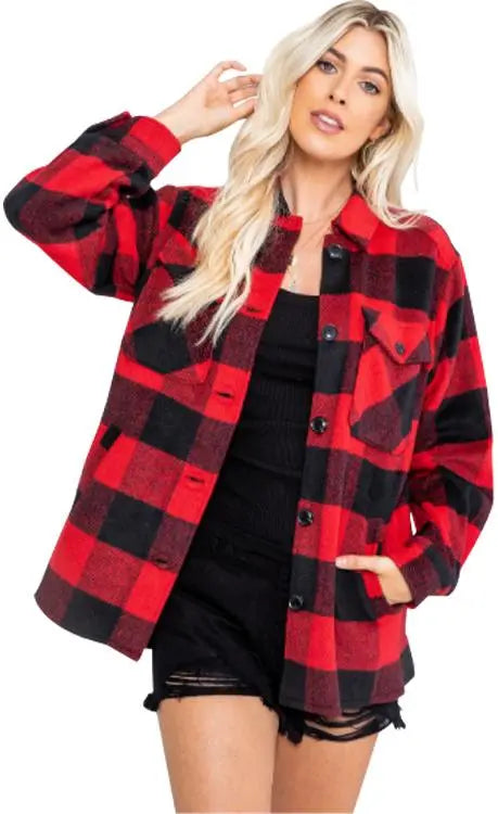 Shirt Jacket Plaid Red & Black PinkPro Beauty Supply