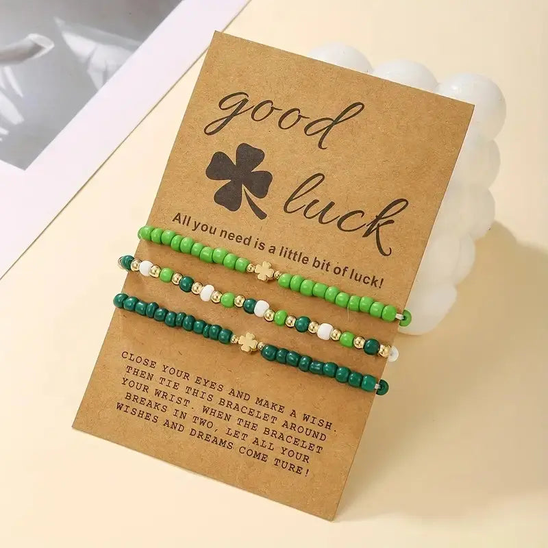 St. Patricks Day 3 Piece Bracelet Set Green PinkPro Beauty Supply