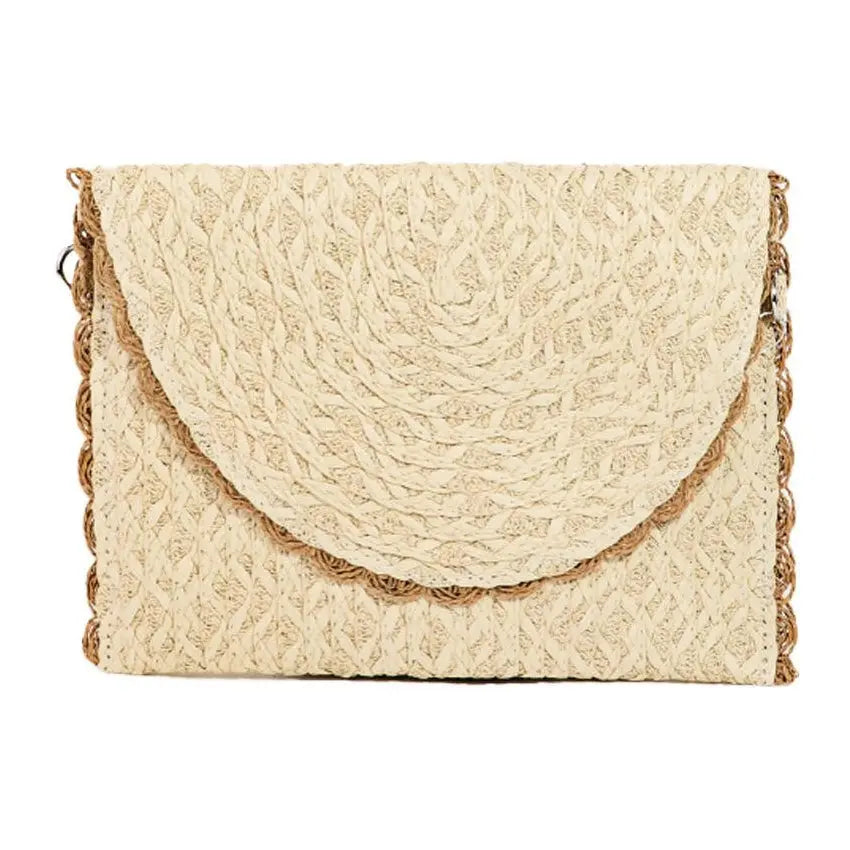 Straw Braid Lace Trim Envelope Crossbody Bag PinkPro Beauty Supply