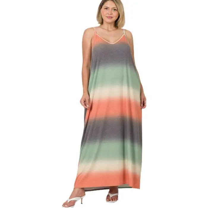 Striped Ombre Maxi Dress PinkPro Beauty Supply