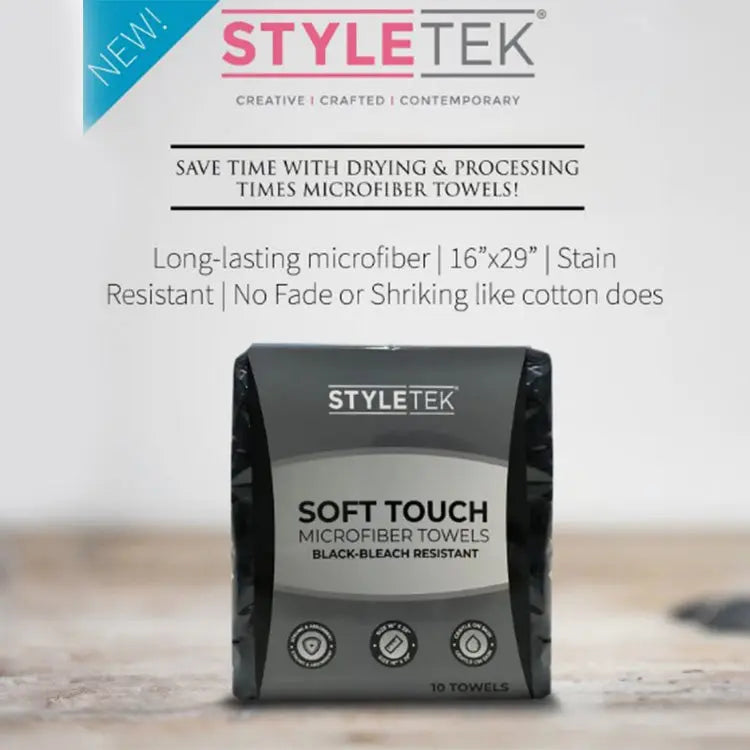 Styletek Soft Touch Microfiber Towels Black 10 Pack StyleTek