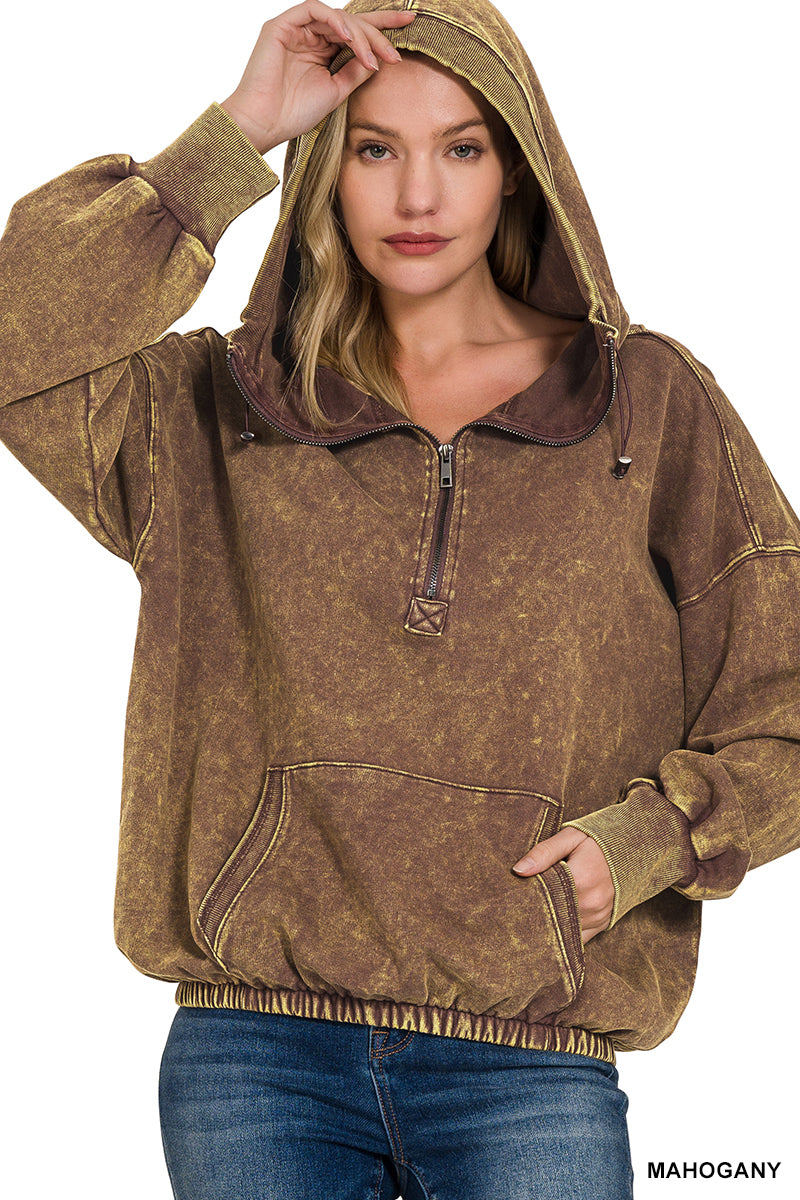 Zenana French Terry Kangaroo Pocket Hoodie- Mahogany