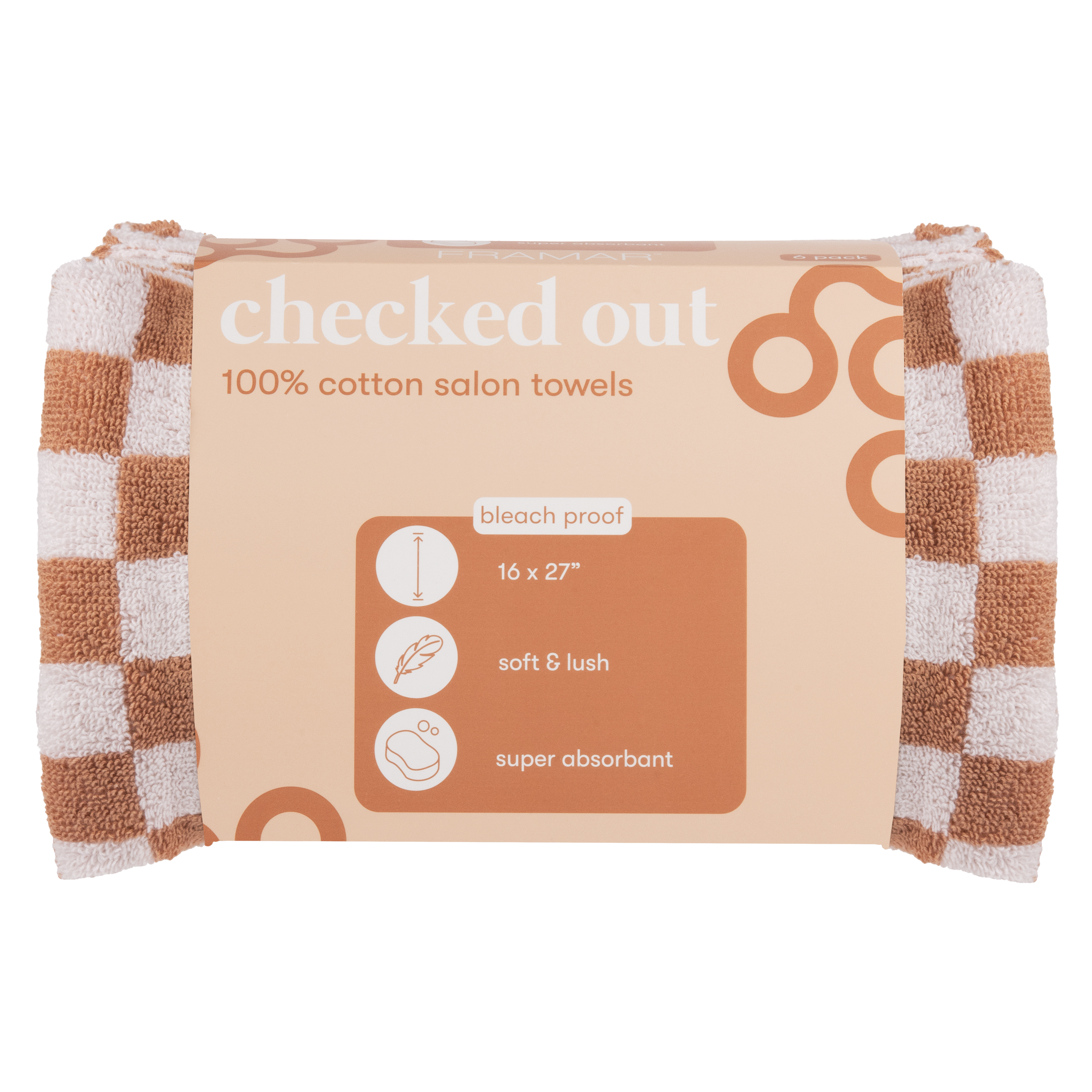 Framar Checkered Towels Tan/White - 6 Pack - PinkPro Beauty Supply