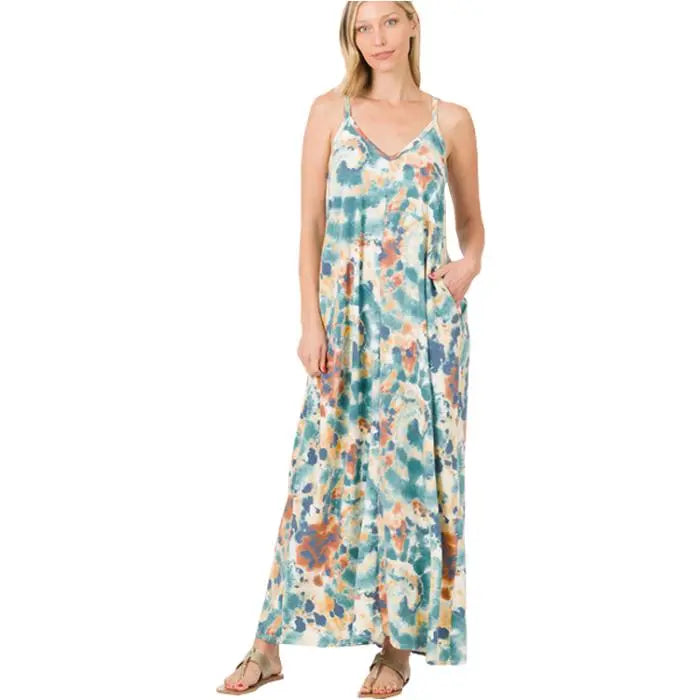 Teal Tie Dye French Terry Maxi Dress PinkPro Beauty Supply