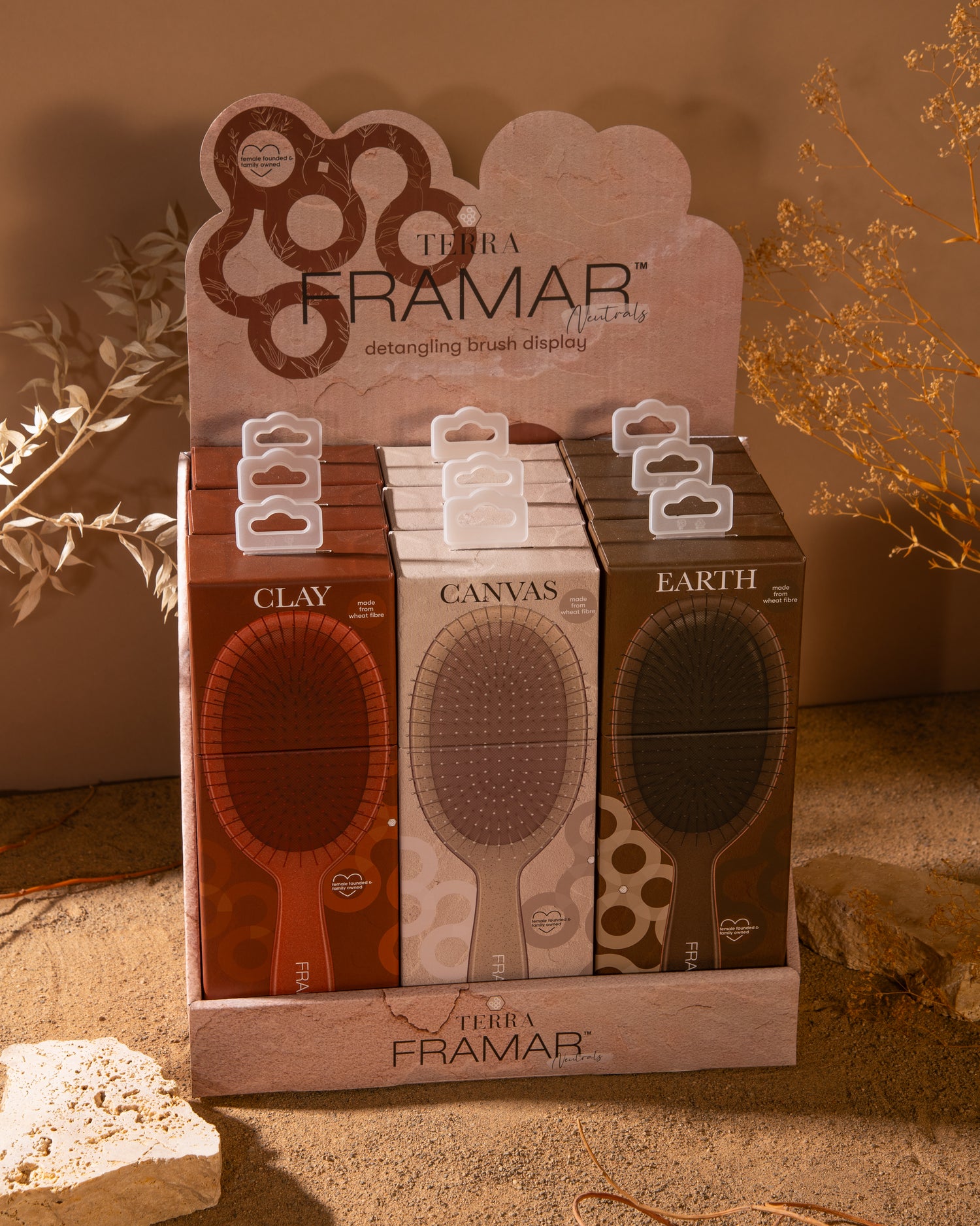 Framar Terra Wheat Fibre Detangle Brush 9 Piece Display