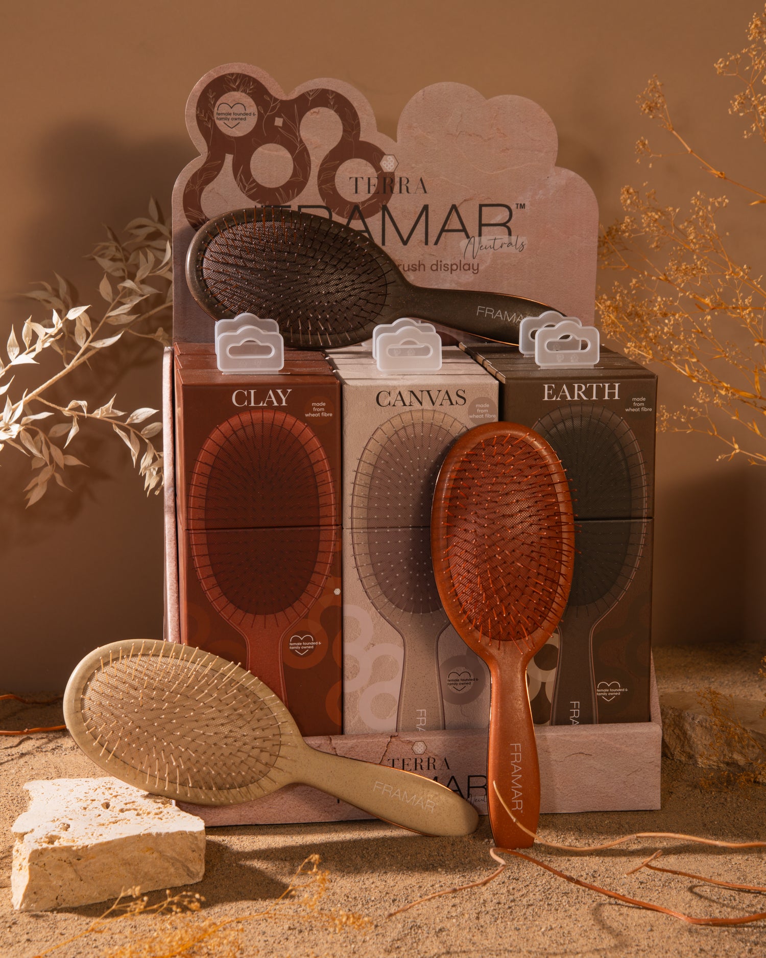 Framar Terra Wheat Fibre Detangle Brush 9 Piece Display