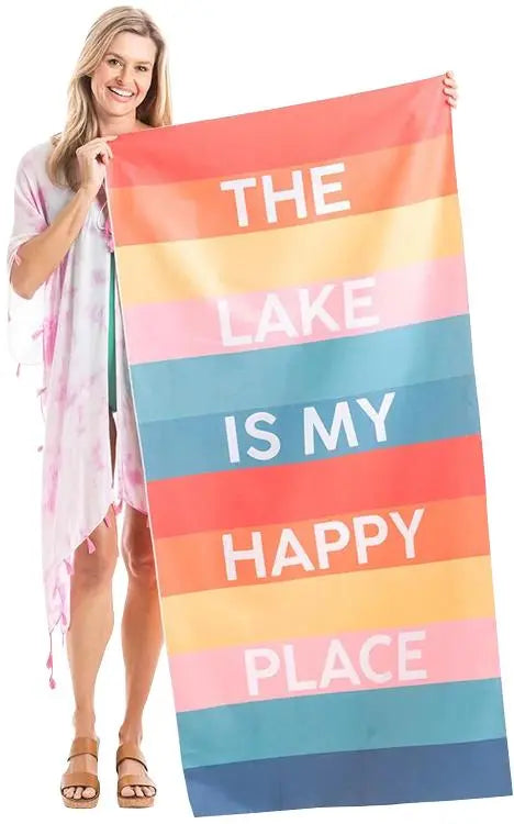 The Lake Is My Happy Place Quick Dry Beach Towel PinkPro Beauty Supply