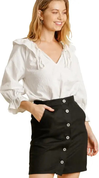 Umgee Linen Button Down Skirt Umgee