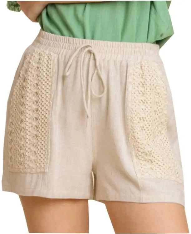 Umgee Linen Lace Pocket Shorts Umgee