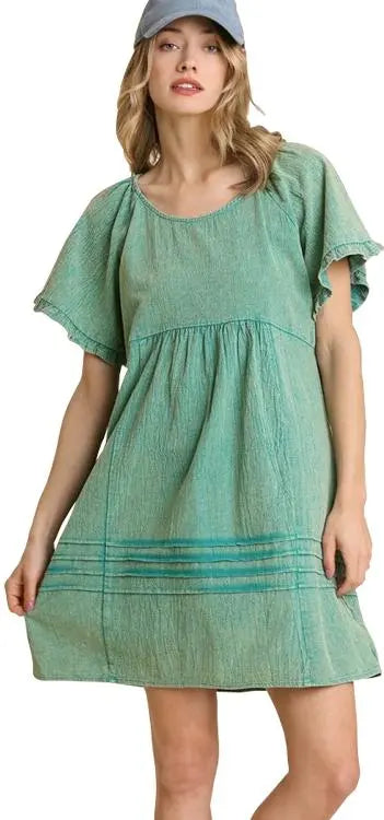 Umgee Mineral Wash Jade Green Dress Umgee