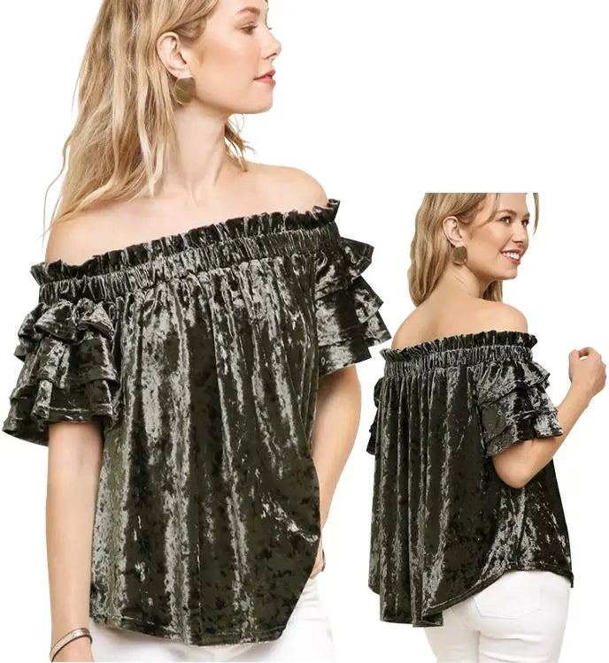 Umgee Off the Shoulder Velvet Top - PinkPro Beauty Supply