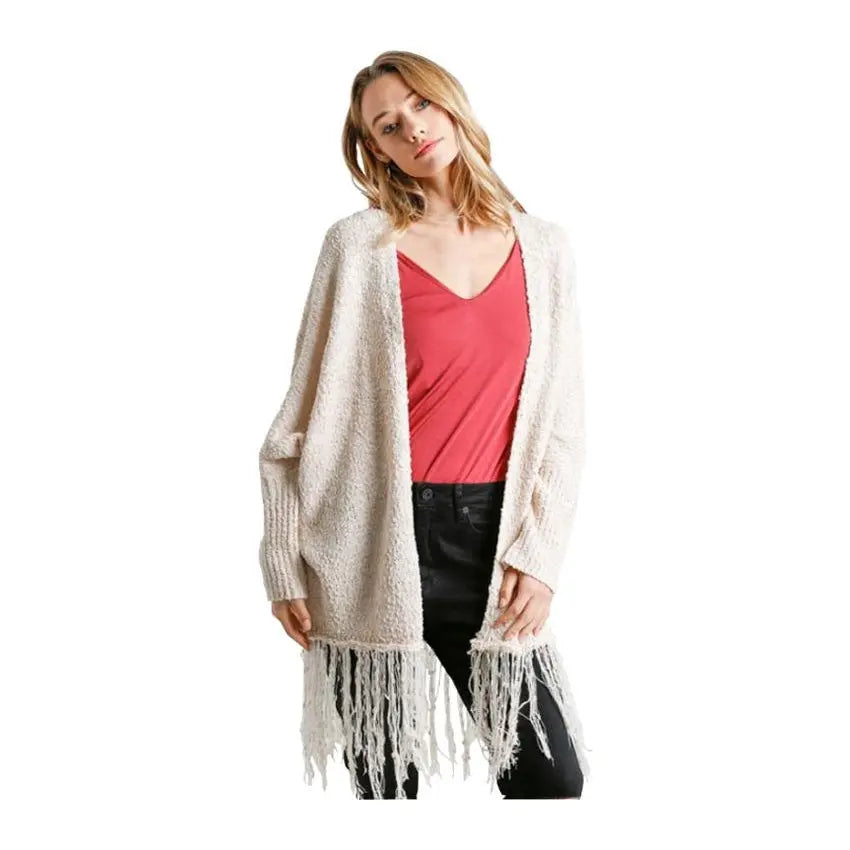 Umgee Open Cardigan Fringe Cream Umgee