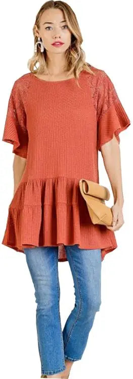 Umgee Peplum Waffle Knit Top Umgee