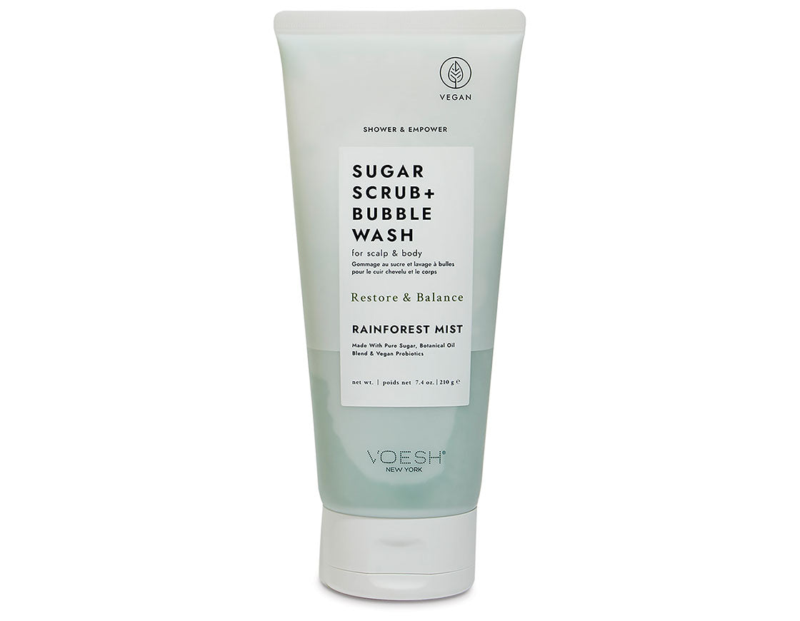 Voesh Sugar Scrub+Bubble Wash Rainforest Mist 7.4 oz.