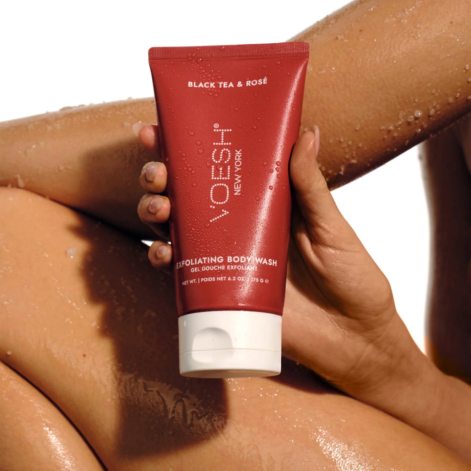 Voesh Exfoliating Body Wash Black Tea & Rosé - Sugar Scrub with Plant-Derived AHAs - 6.2 oz.