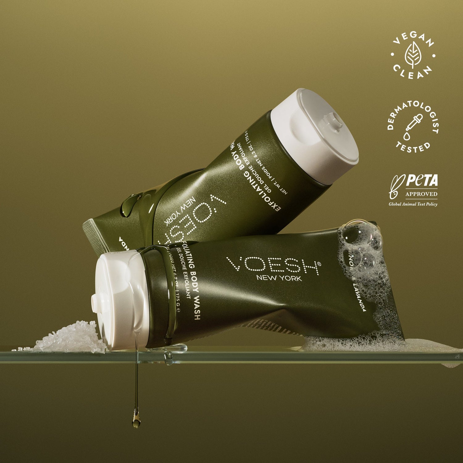 Voesh Exfoliating Body Wash Hinoki & Lavanda - Sugar Scrub with Plant-Derived AHAs - 6.2 oz.