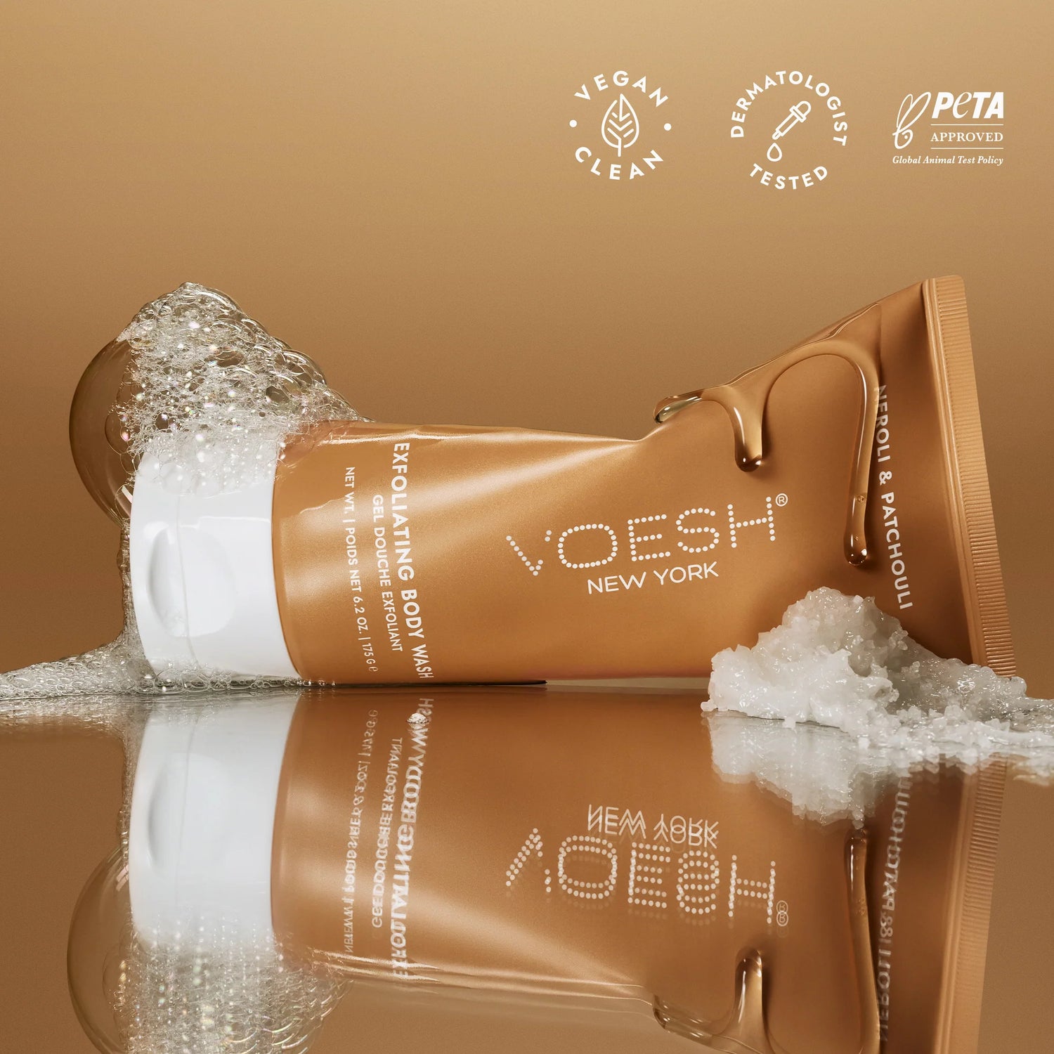 Voesh Exfoliating Body Wash Neroli & Patchouli - Sugar Scrub with Plant-Derived AHAs - 6.2 oz.