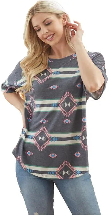 Western Print Top PinkPro Beauty Supply