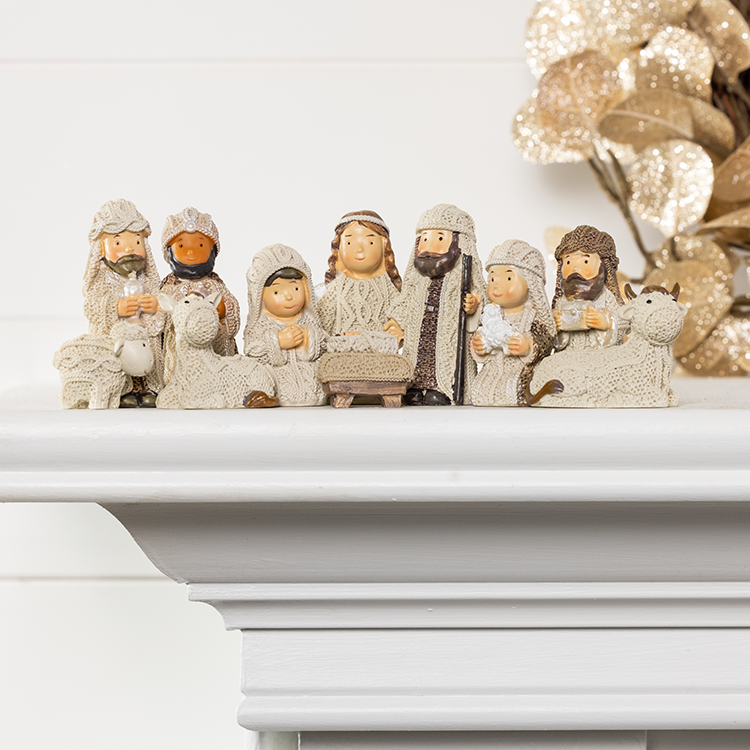 Cable Knit Textured Holy Family Nativity Set 11 Piece Set
