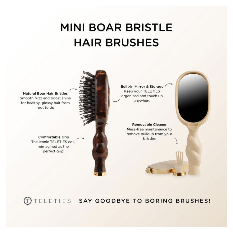 Teleties Mini Boar Bristle Hair Brush - Tan