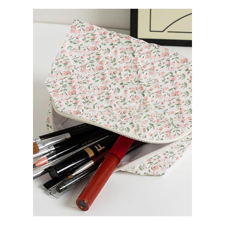 Zenana Disty Quilted Floral Cosmetic Pouch Bag - Pink