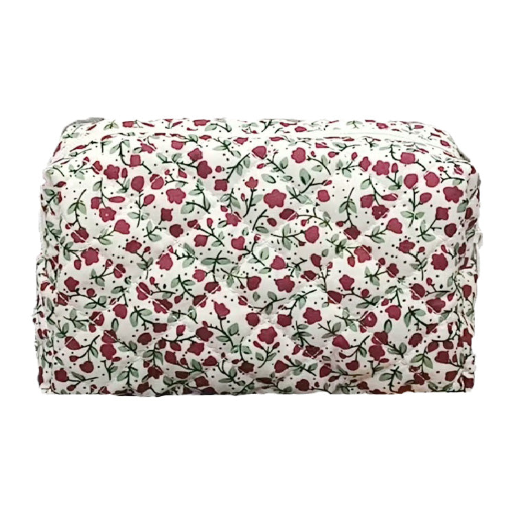 Zenana Disty Quilted Floral Cosmetic Pouch Bag - Red