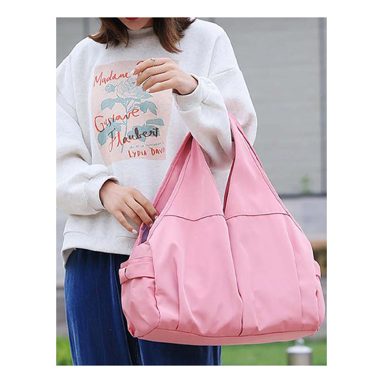 Waterproof Oxford Pleated Draped Shoulder Bag - Dark Pink