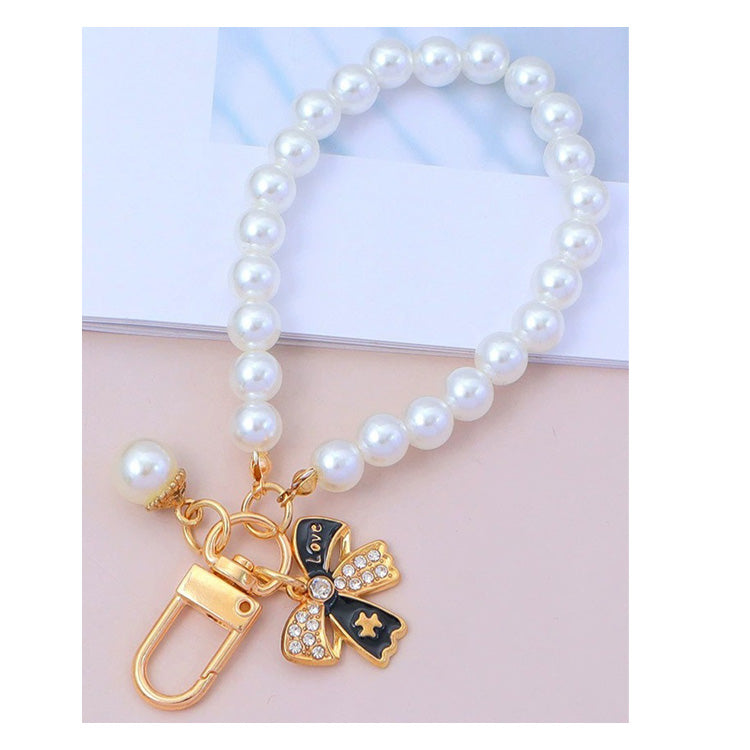 Pearl Beaded Keychain Bag Charm - Love