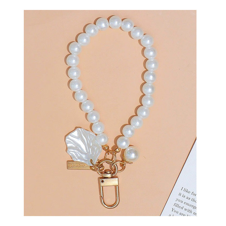 Pearl Beaded Keychain Bag Charm - Shell White
