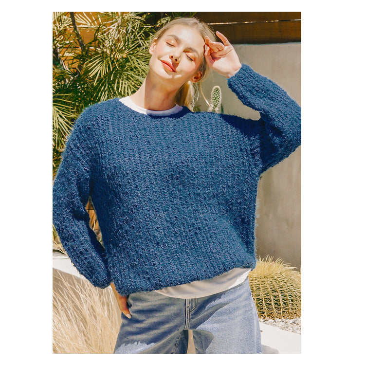 Zenana Brushed Round Neck Sweater - Dusty Blue
