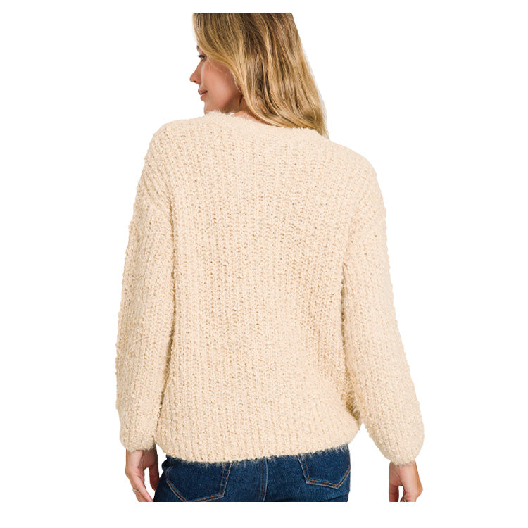 Zenana Brushed Round Neck Sweater - Sand Beige
