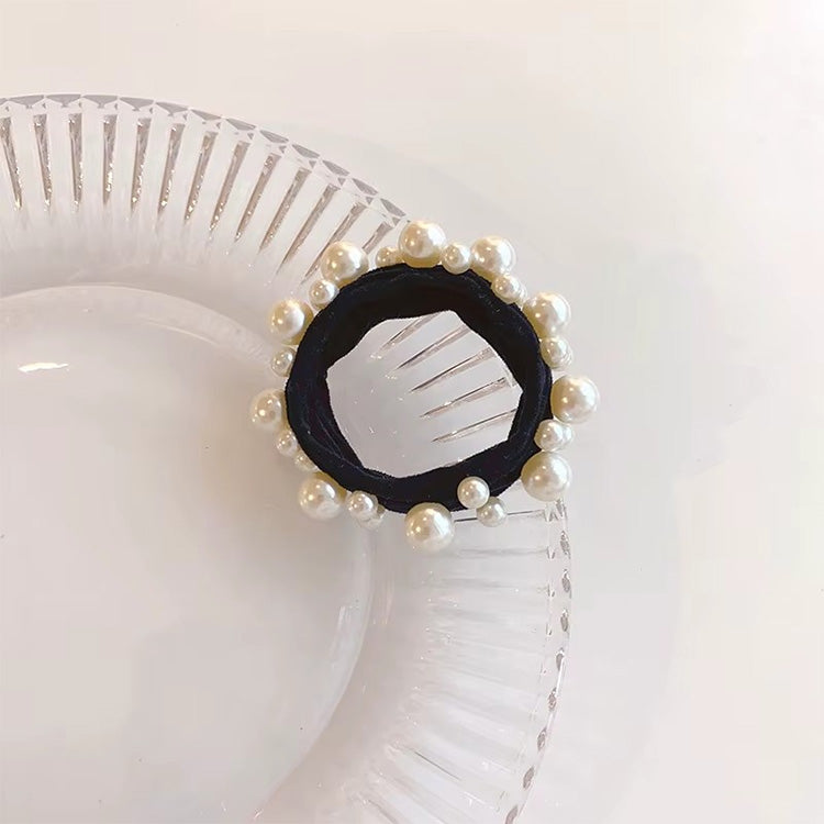 Pearl Embellished Hair Tie -Black