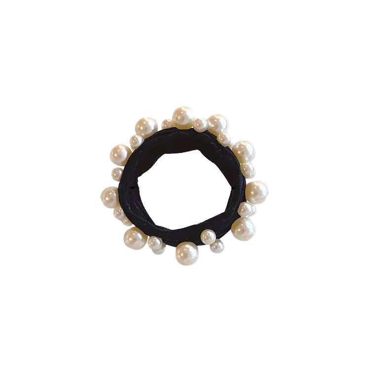 Pearl Embellished Hair Tie -Black