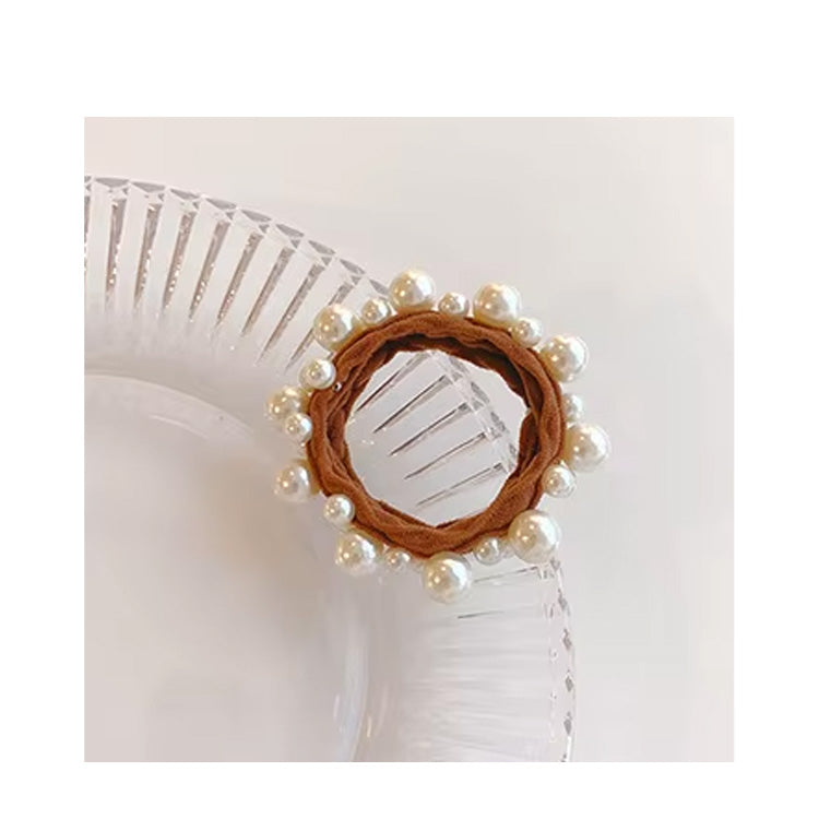 Pearl Embellished Hair Tie -Mocha