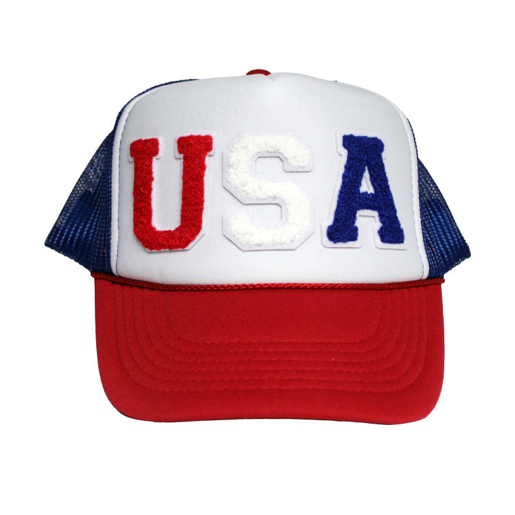 Trucker Hat Chenille USA - Red, White & Royal Blue