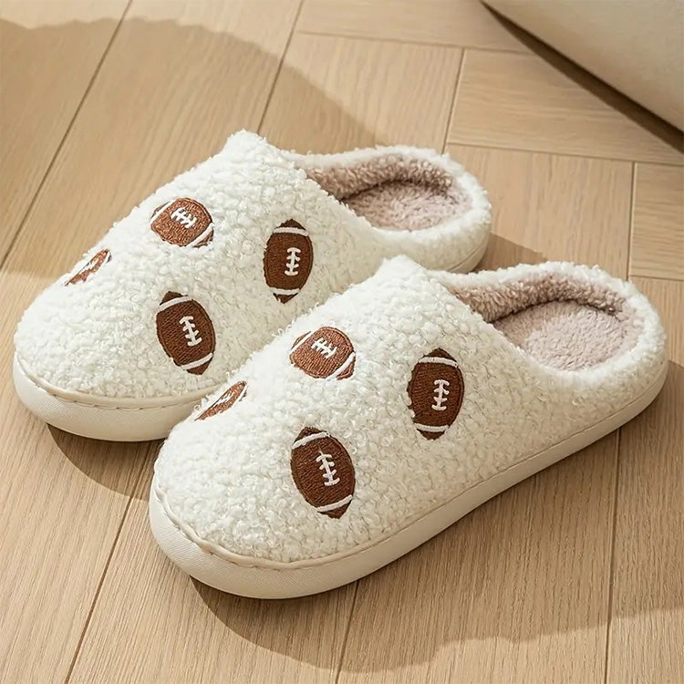 Plush Sherpa Football Print Slippers