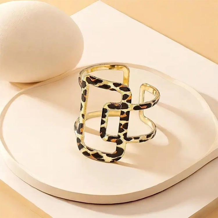 Geometric Leopard Print Adjustable Ring