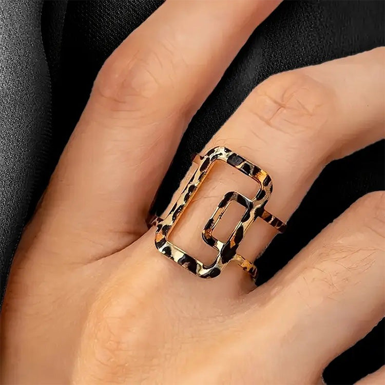 Geometric Leopard Print Adjustable Ring