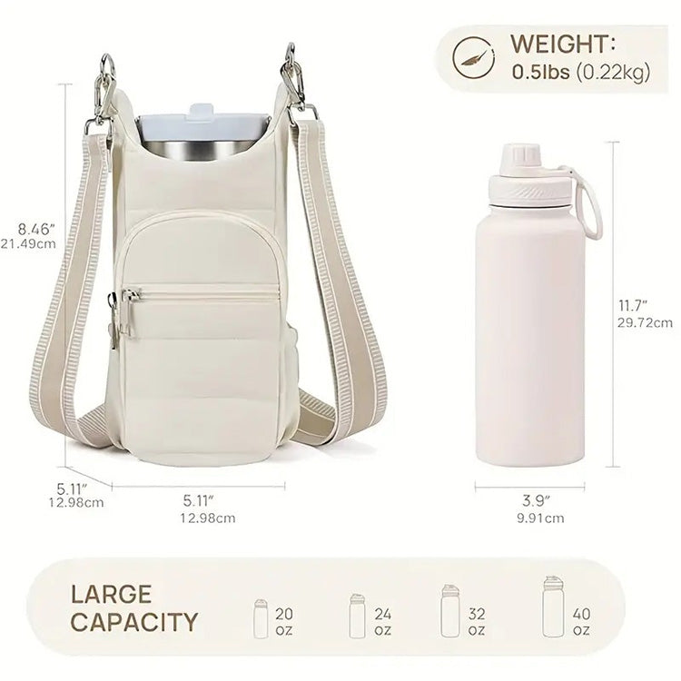 Crossbody Water Bottle Bag with Adjustable Strap - Pink