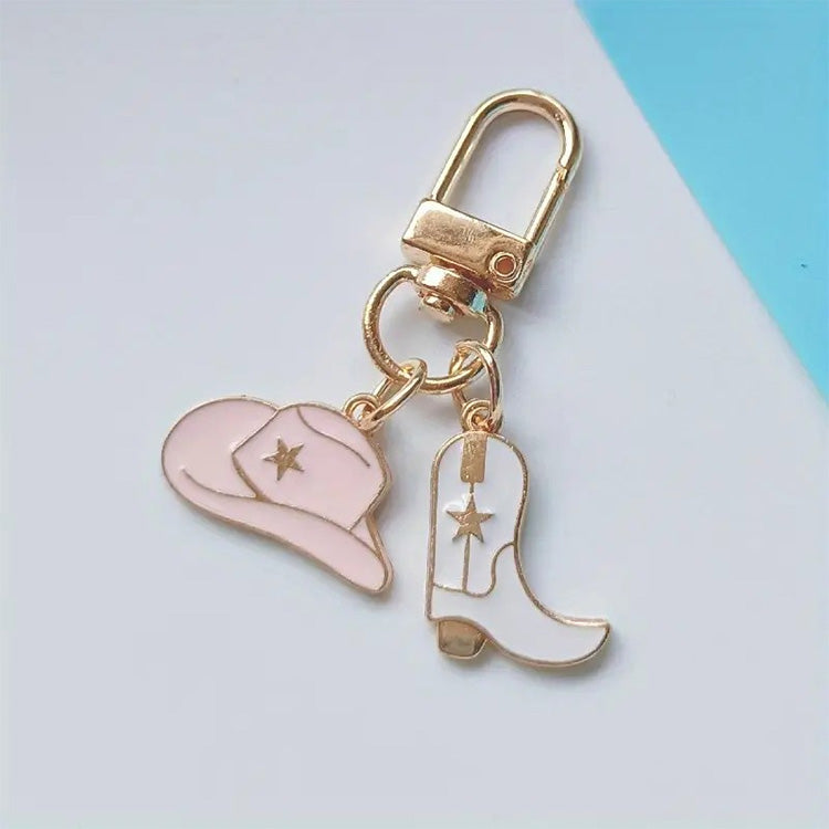 Western Cowgirl Keychain with Hat & Boots Charms - Pink