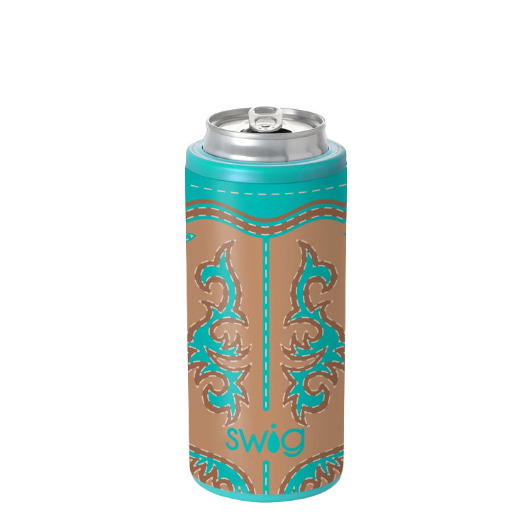Swig Life Skinny Can Cooler 12 oz. Boot Scootin Turquoise