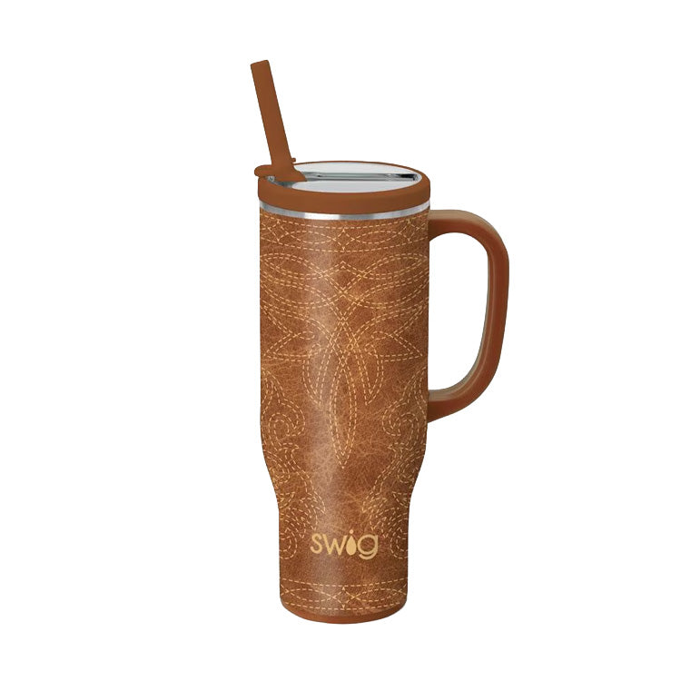 Swig Life Mega Mug 30 Oz. Saddle Stitch Cognac
