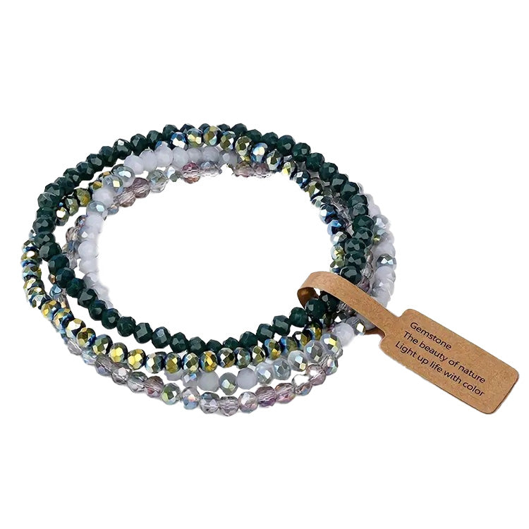 Beaded Stretch Bracelet Dark Green 4 piece Set