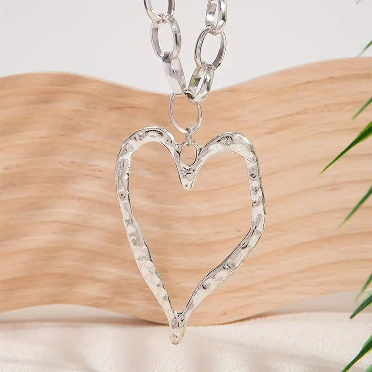 Hollow Rock Heart Chunk Chain - Silver