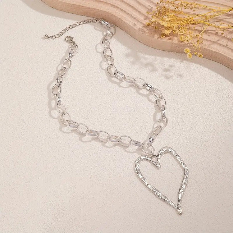 Hollow Rock Heart Chunk Chain - Silver