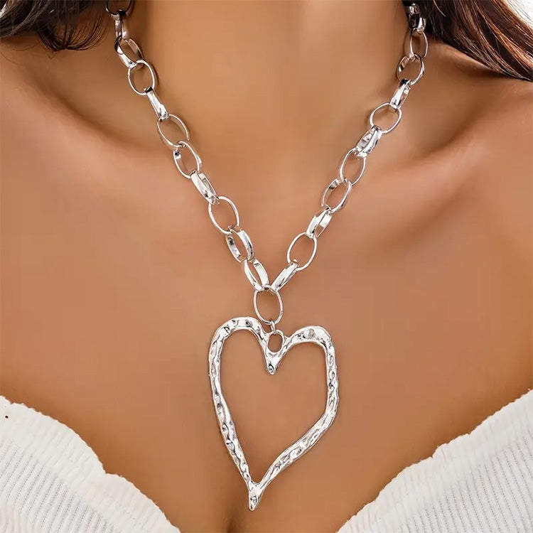 Hollow Rock Heart Chunk Chain - Silver