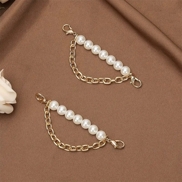 Pearl & Gold Chain Shoe Charms - Fashion Jewelry for Shoes