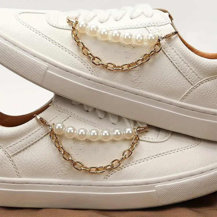 Pearl & Gold Chain Shoe Charms - Fashion Jewelry for Shoes