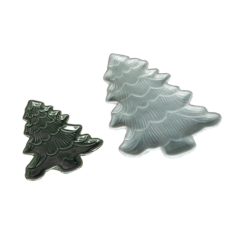 Ceramic Iridescent Holiday Tree Plates Set of 2
