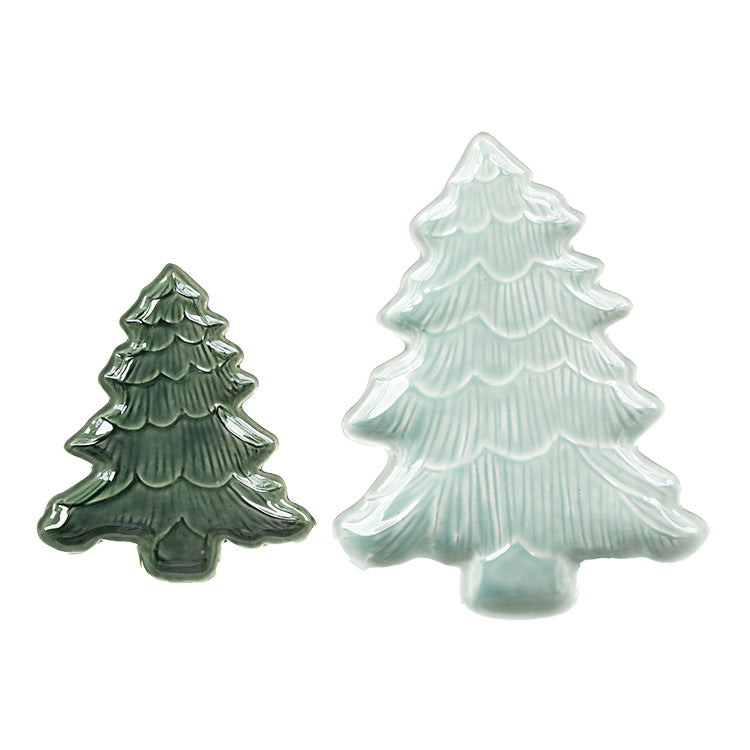 Ceramic Iridescent Holiday Tree Plates Set of 2